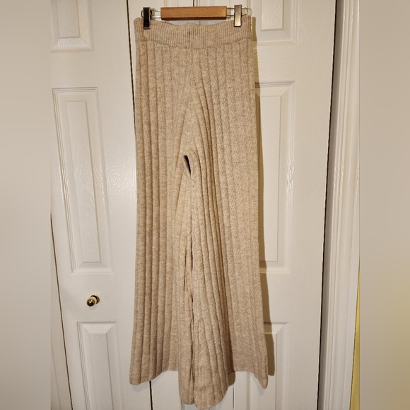Sincerely Jules Ribbed Knit Wide Leg Pants Large In Oatmeal - Picture 3 of 10